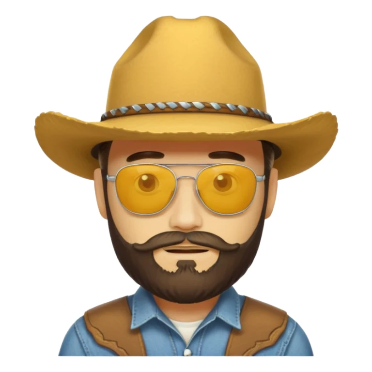 A bearded yellow face with sunglasses and a cowboy hat sticker