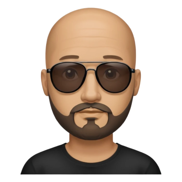 Bald man, wearing black fashion sunglasses, goatee beard sticker