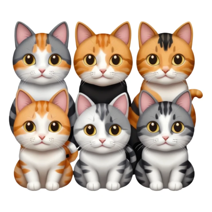6 cats with different coloured coats sticker