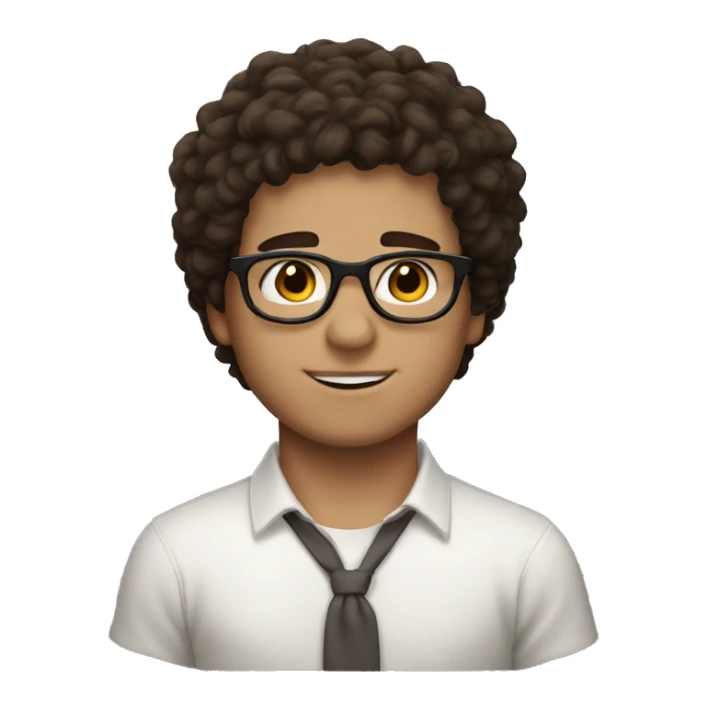 White boy with fluffy dark brown hair, brown eyes and glasses  sticker