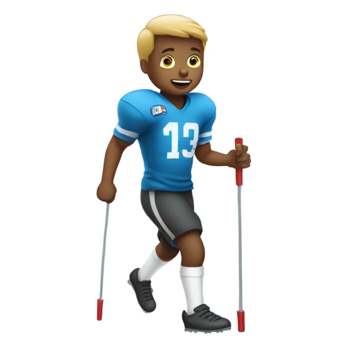 Kid with a fast on his right foot on crutches reffing a football game  sticker