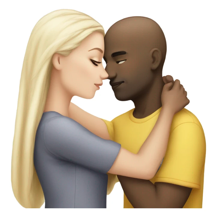 White girl dark hair kissing mixed bald man sticker