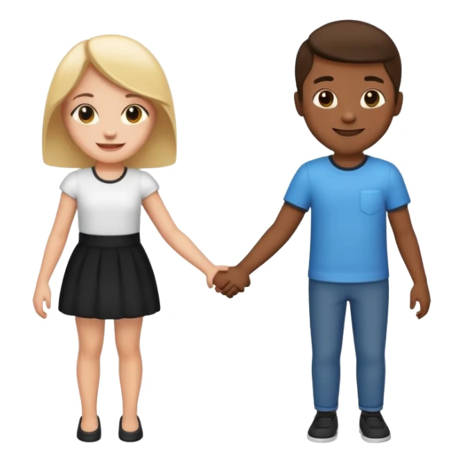 black boy and white girl, holding hands, apple style emoji sticker