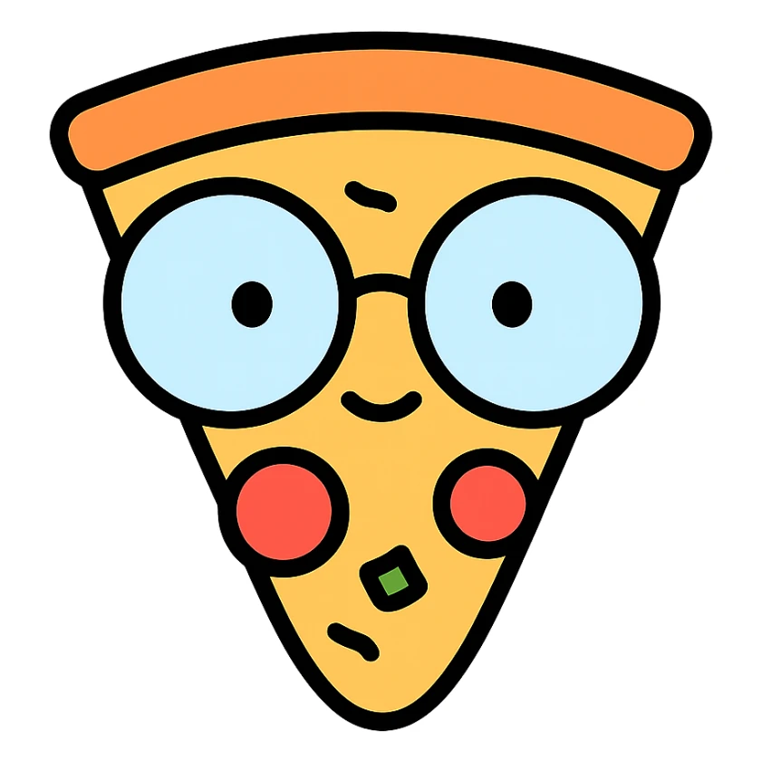 pizza caricature with exaggerated round glasses sticker