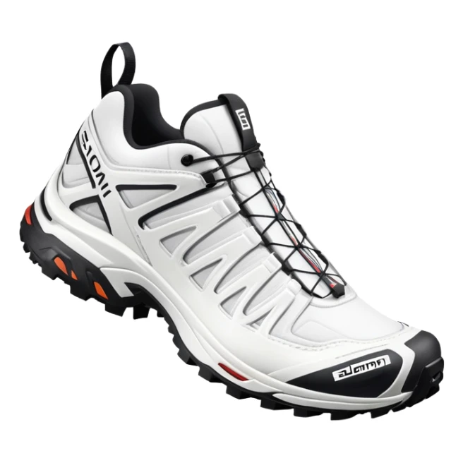 Salomon XT-6 white sneakers with Gore-Tex, one shoe positioned behind the other sticker