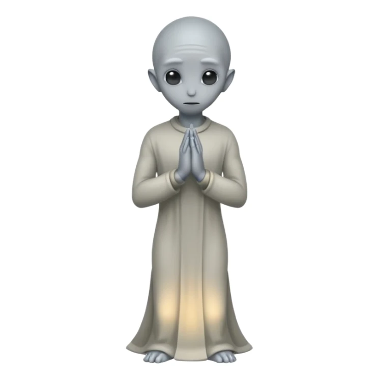 fullbody STANDING AND PRAYING CLOSED HANDS gray alien FROM BEHIND  BACKVIEW sticker