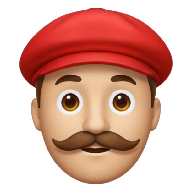 round emoji face with big brown mustache and red cap with white circle emblem, 3D emoji style, 1:1
 sticker