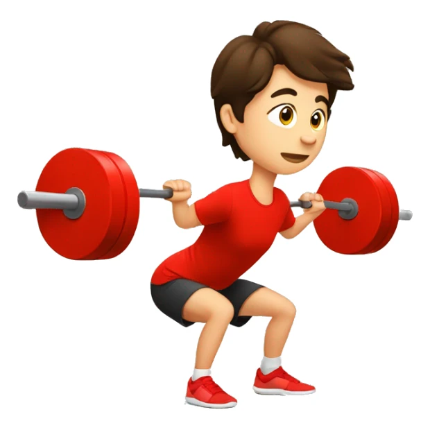brunette boy in red t-shirt doing a snatch squat sticker