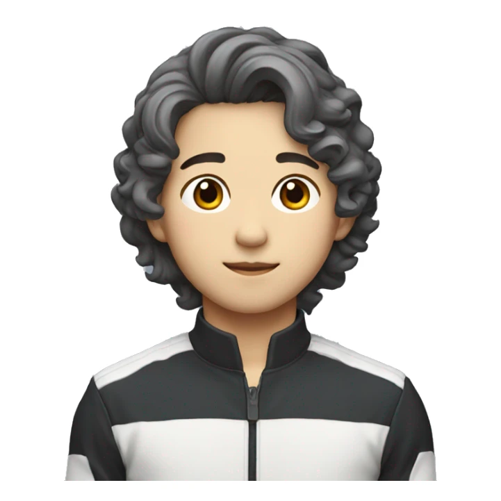 young guy with small wavy hair korean race suit with side profile sticker