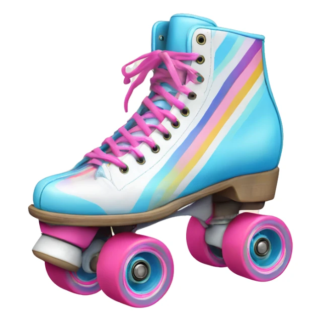 A vintage roller skate with a white leather boot, rainbow stripes, and bright pink wheels. Add a pastel blue lace detail and a faint shadow for a classic 80s vibe.  ' sticker