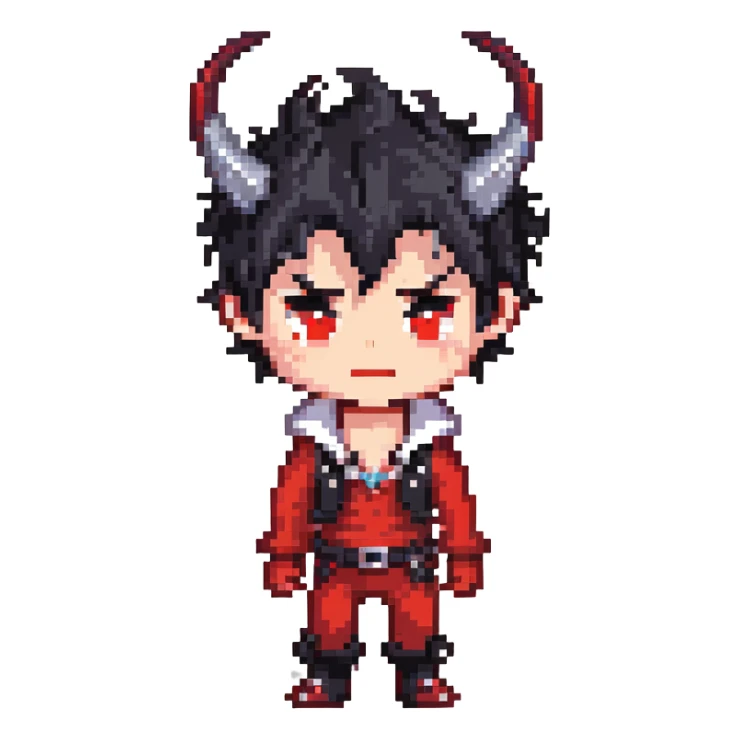 Cool anime devil boy with spiky black hair and horns sticker