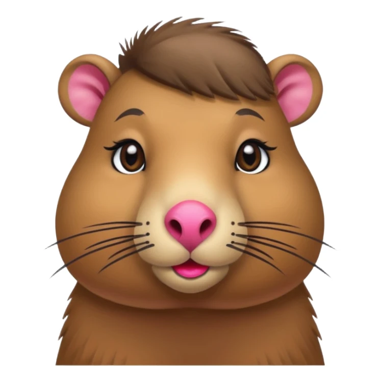 capybara with faka eye lashes and make up on - bright lipstick and eye make up sticker