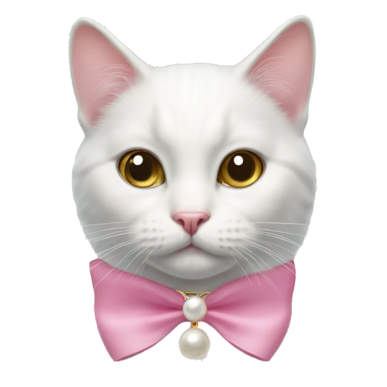 white cat with pearl collar with pink bow sticker