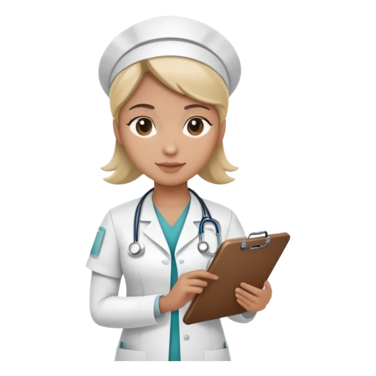 Nurse making hospital rounds, checking patients with clipboard sticker
