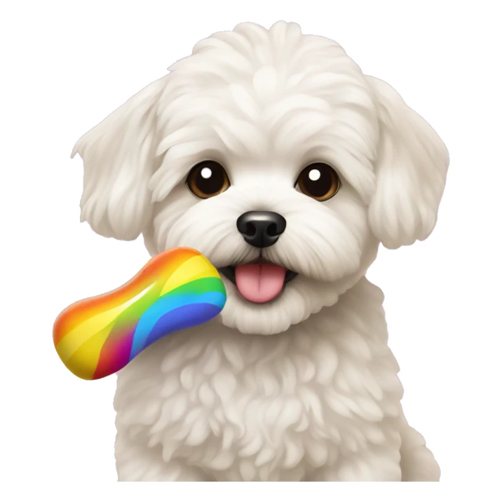 maltipoo dog with rainbow chew toy sticker