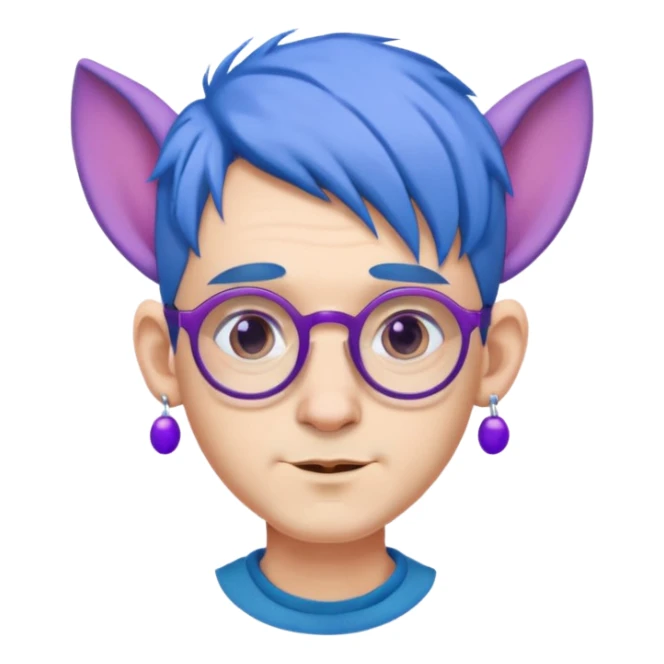blue haired man with big ears and purple earrings and spectacles sticker