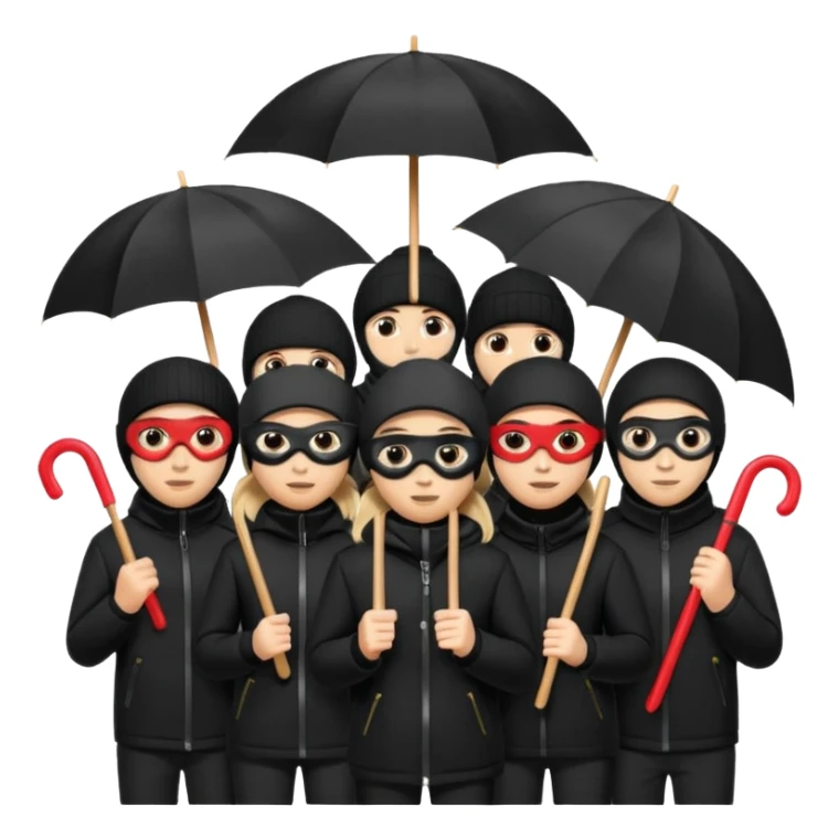 Ski mask people wearing black with umbrella and signs sticker