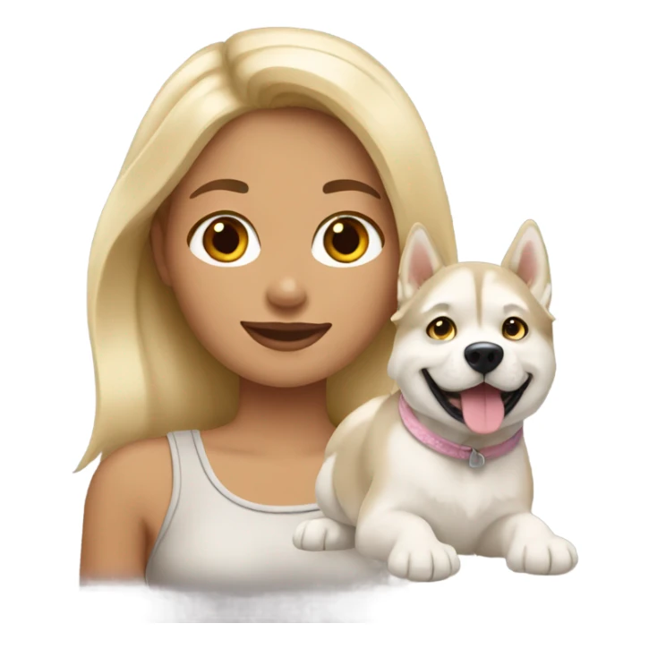 blonde tan girl with cream husky dog sticker