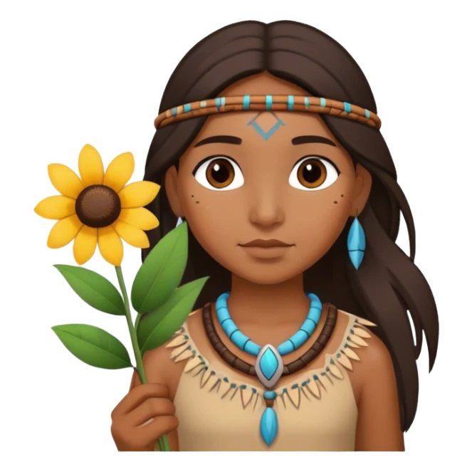a native american girl holding a flower sticker