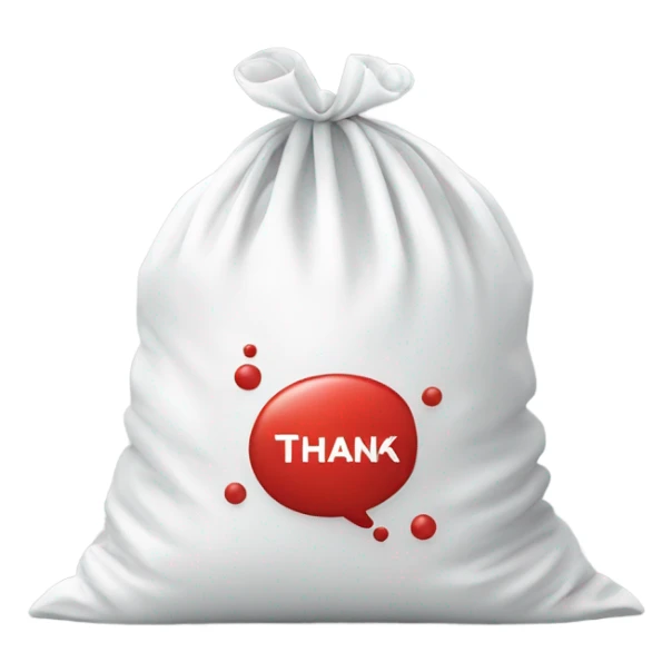 Plastic White bag with thank you in red on it repeated on it 3 times  sticker