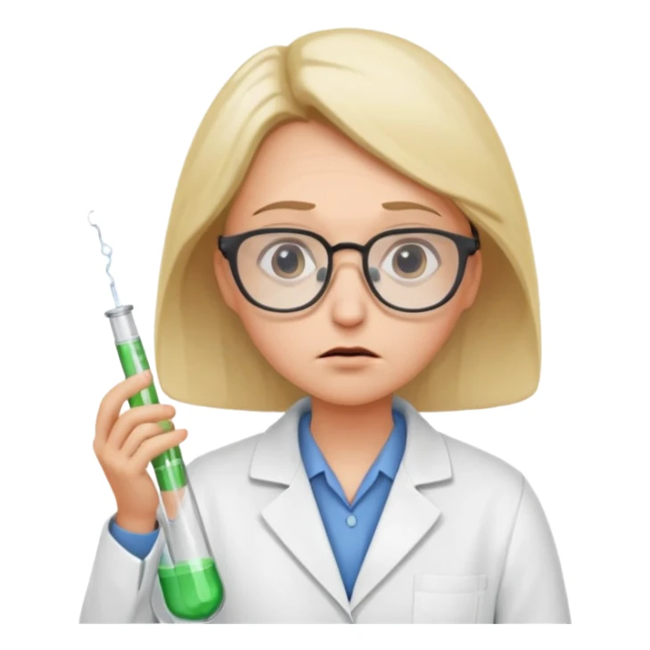 Frowns with Glasses,  Disappointed Scientist: Lab coat, thin glasses, holding test tube, upset expression
 sticker