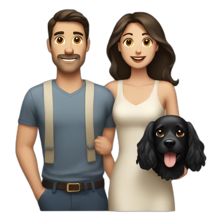 brunette man with a brunette woman with a black medium dog sticker