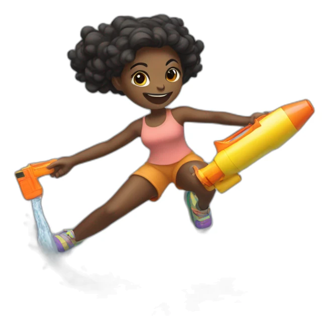 Black girl sliding in the ground with a water gun sticker
