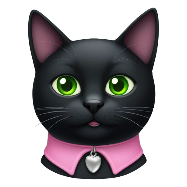 Black cat with pink collar and green eyes  sticker