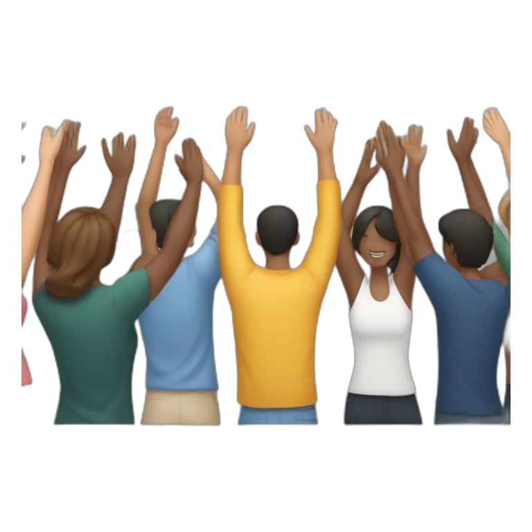 group of people celebrating with their backs to each other with their hands raised sticker