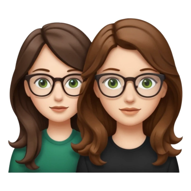 uma menina branca com óculos, cabelo longo castanho claro e olhos verdes e outra menina branca com cabelos ondulados castanhos escuros e olhos marrons sticker