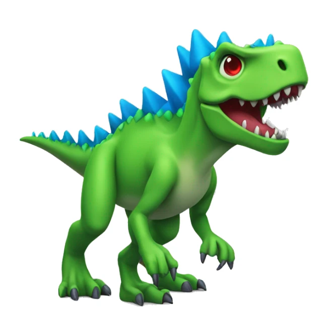 a green trex with blue spikes and full  red eyes, full body
 sticker