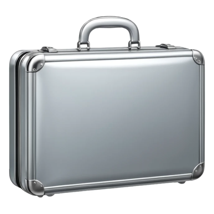 A luxury briefcase emoji made of polished silver chrome, smooth rectangular shape, metallic reflections, minimal high-end design, swag business aesthetic, iOS emoji style, centered, clean white background
 sticker