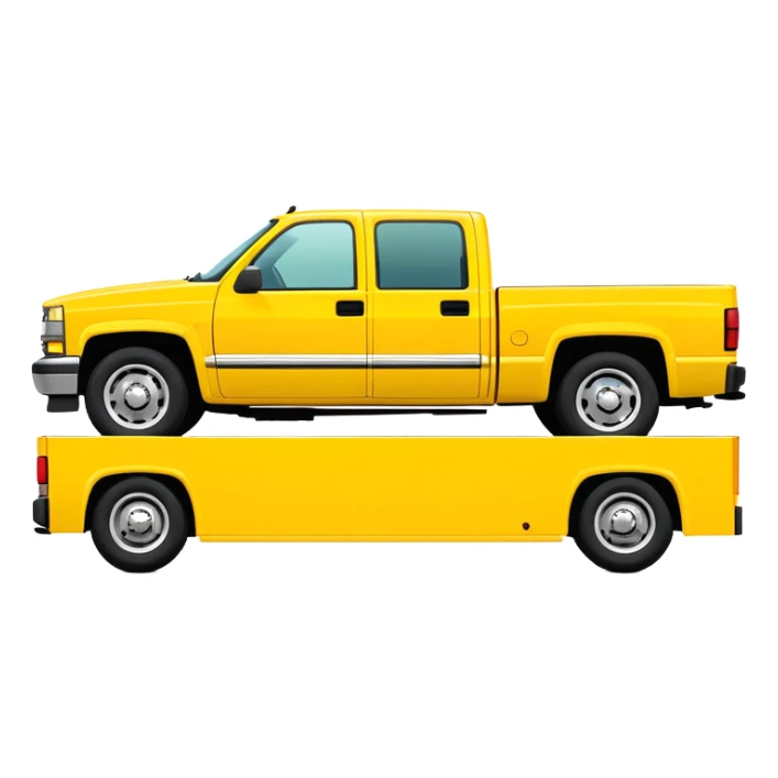 Minimalist bright yellow 1997 Chevrolet C-2500 Crew Cab Silverado truck, three-quarter view at 30 degrees, simplified design, same yellow color as in Kill Bill movie, iOS emoji style sticker