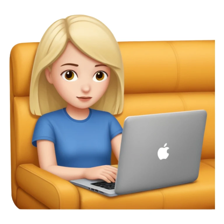 A girl is working with a laptop while lying on the sofa sticker