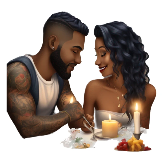 romantic candle light dinner for beautiful tattooed couple sticker