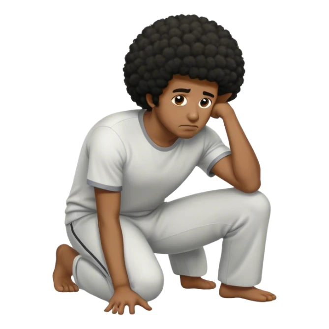 sad man kneeling with an afro haircut sticker
