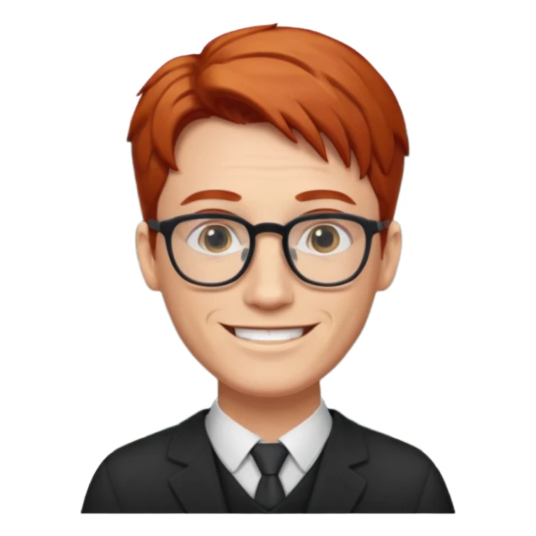 redhead male teacher with middle part and glasses sticker