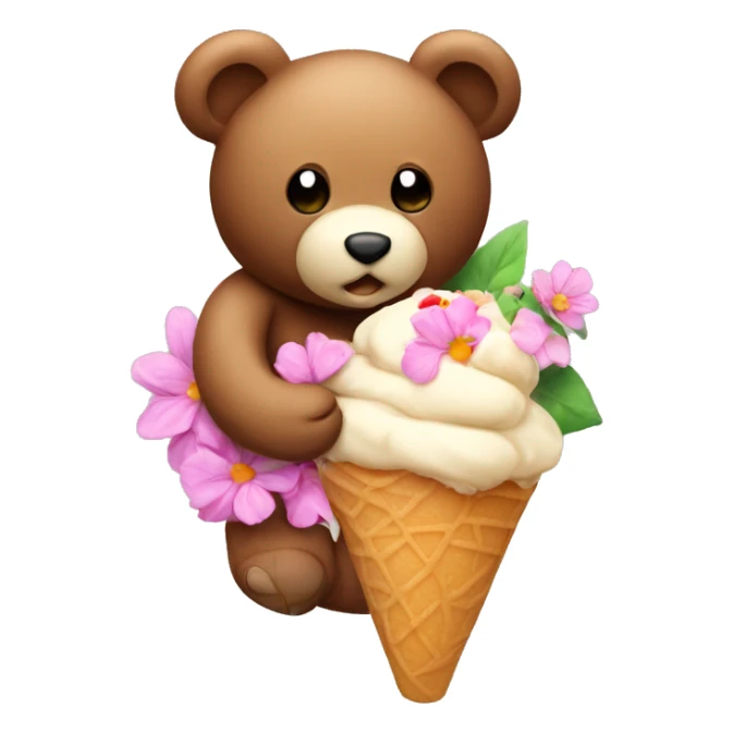 teddy bear eating an ice cream on top of a flower sticker