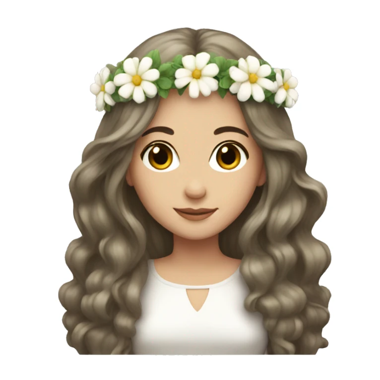 White brunette long hair, flower crown  sticker
