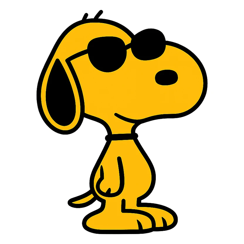Snoopy, outlined and colorful, wearing sunglasses sticker