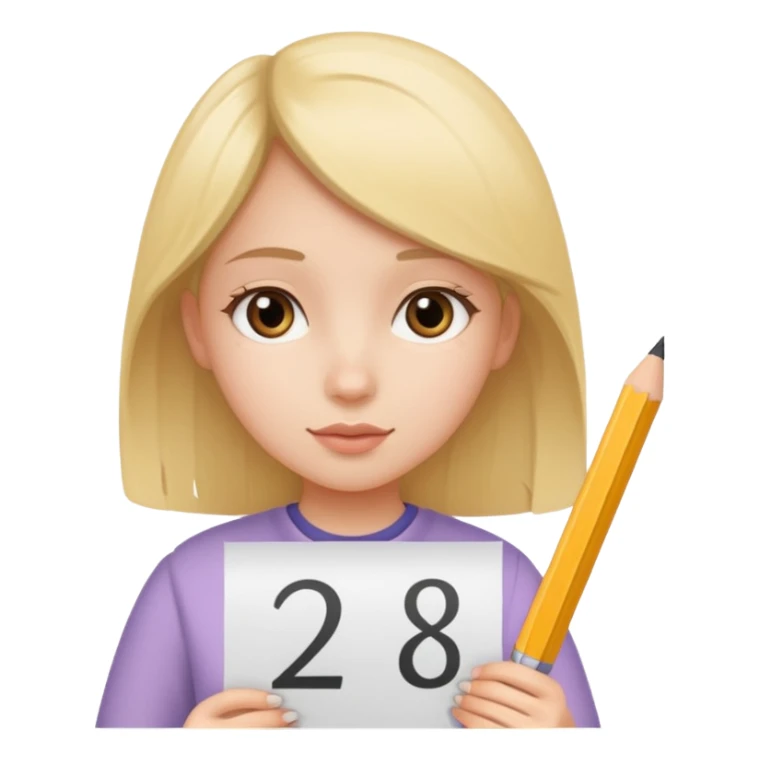 Girl holding a paper with a number sticker