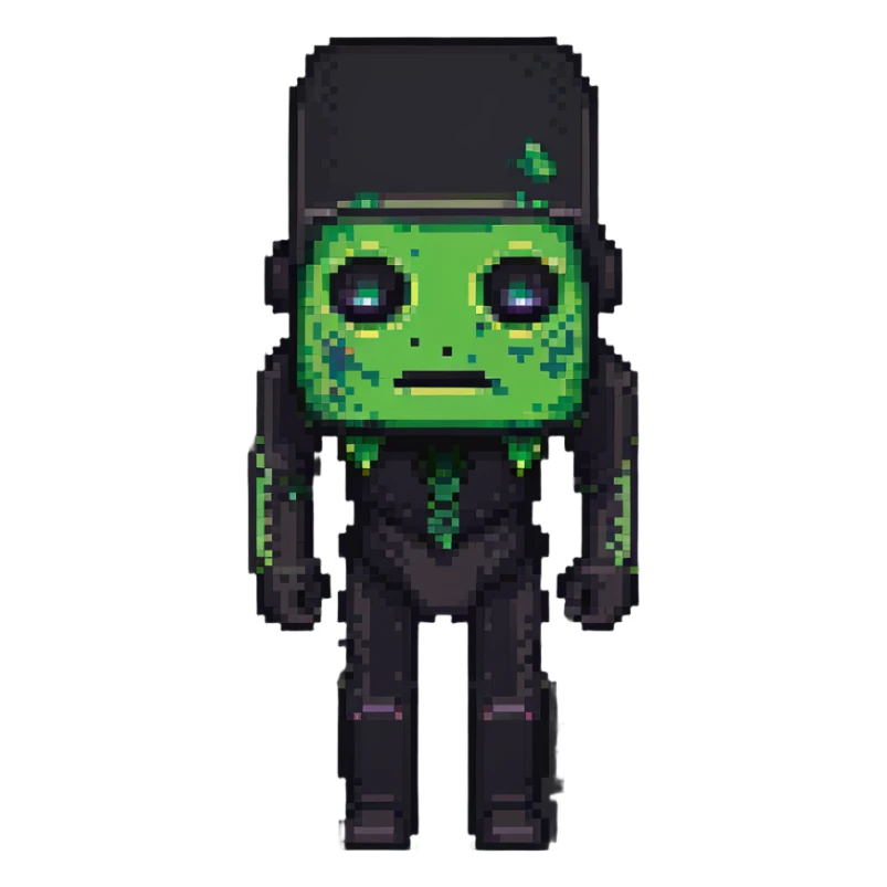 half Minecraft Creeper head merged with half Enderman head, pixel art style sticker