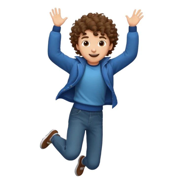Boy with curly hair jumping  sticker