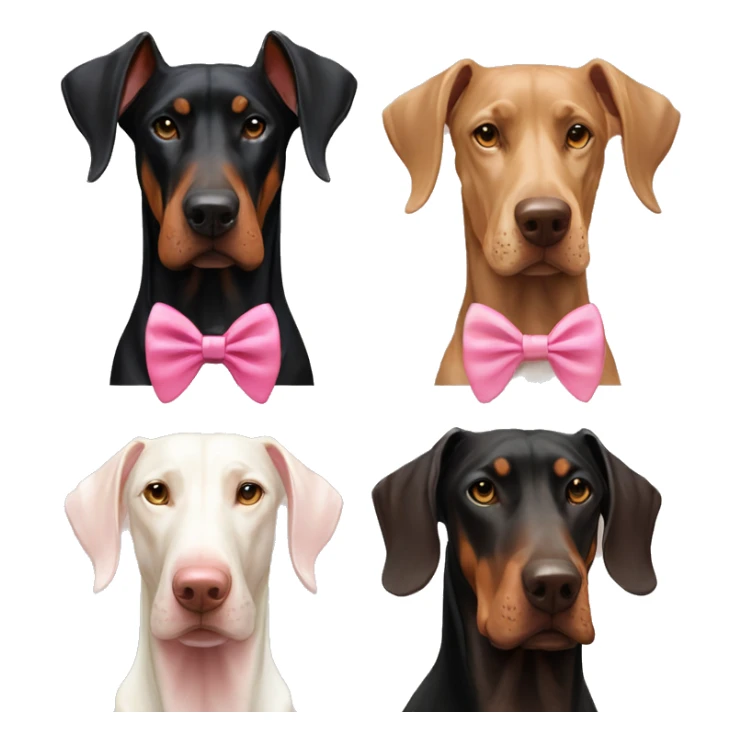 doberman-with-a-pink-bow-tie,-next-to-an-albino-doberman-and-a-light-brown-doberman sticker