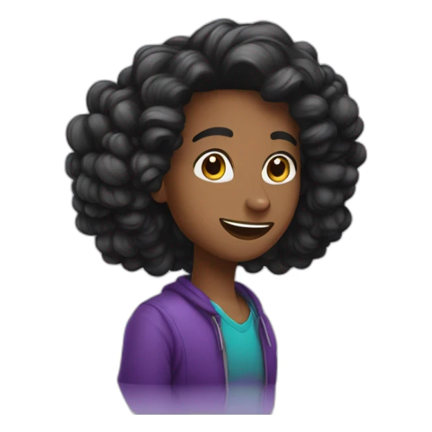 uma jovem, cabelo preto liso, usando roxo, com celular na mão sticker