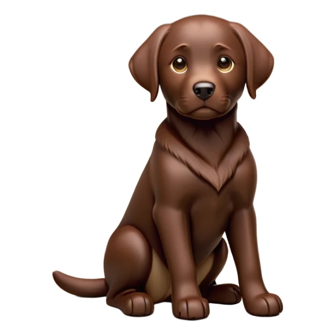 cinematic-[Labrador retriever]-realistic-full-body-sitting-emoji,-tail-resting-loosely-beside-its-paws,-head-tilted-dramatically, -sleek-[chocolate]-fur,-simplified-yet-realistic-focused-features,-highly-detailed,-glowing-with-an-almost-sarcastic-glow sticker
