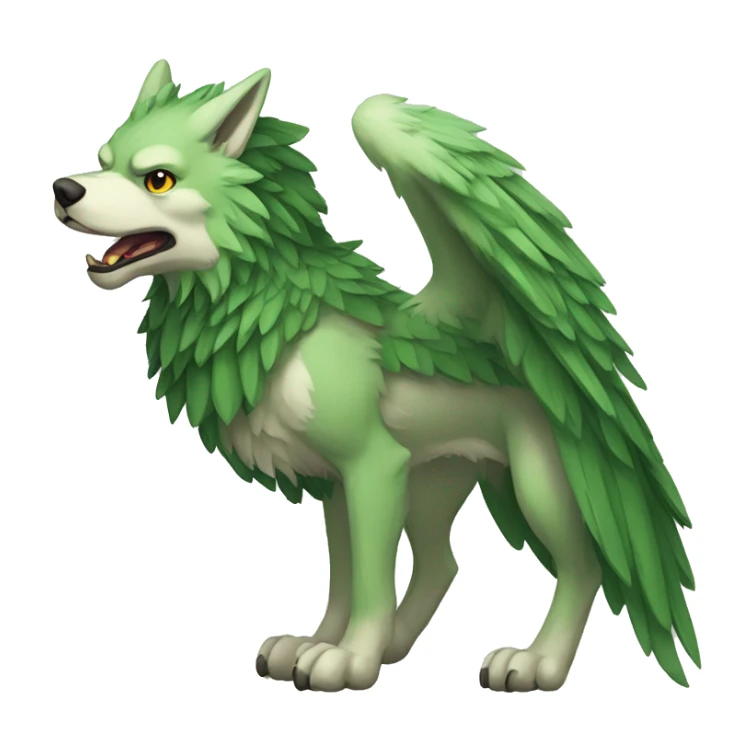 Full-body green gryphon-inspired wolf with a beak for its mouth and wings sticker