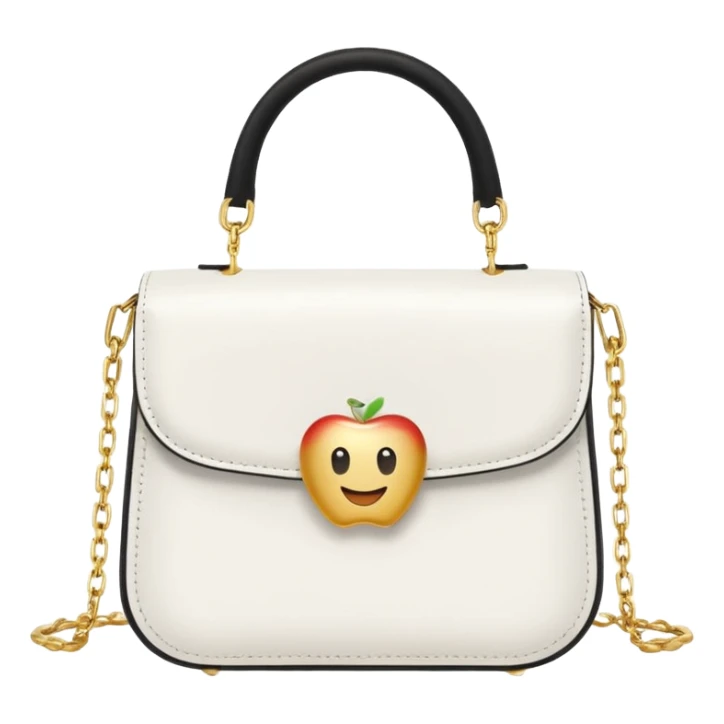 chic white purse with golden chain strap, minimalist and elegant, Apple emoji inspired sticker