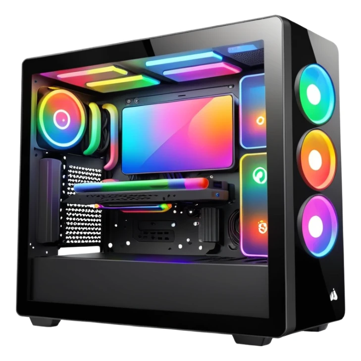 a black gaming pc with rgb lights  sticker