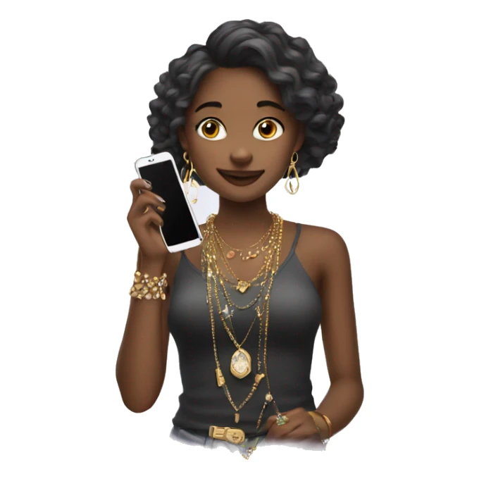girl with phone and jewelry sticker